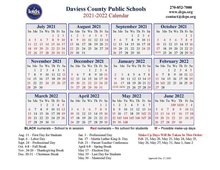 DCPS releases 20212022 district calendar Owensboro Radio